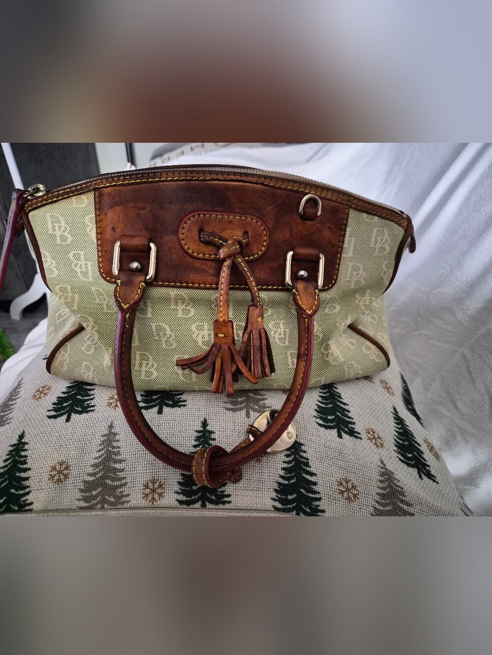 Dooney & Bourke Signature Monogram Canvas Satchel.